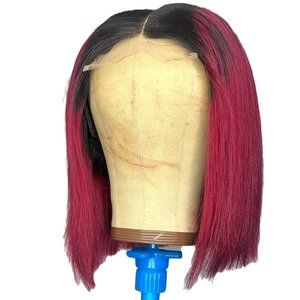 100 % Virgin Brazilian 10 inch Burgundy Blunt Cut Closure Bob Wig